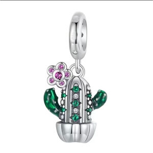 Women's Cactus Charm Bracelet One Size Silver Green